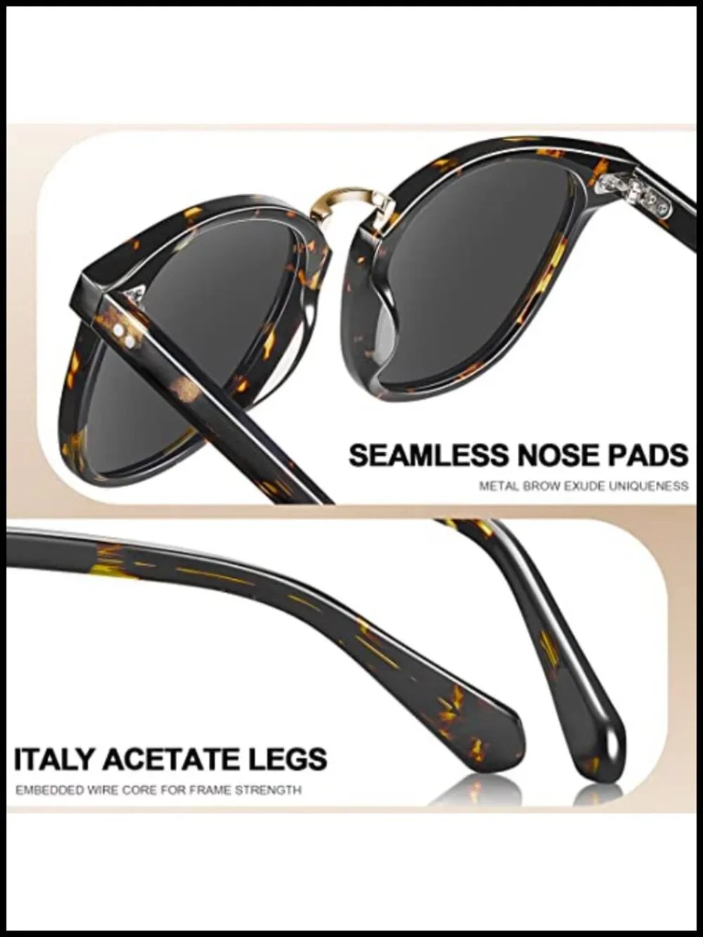 Acetate Polarized Sunglasses UV Protection Retro Square Frame